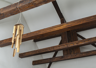 Restored wooden beams in a listed building cleaned using dry ice blasting